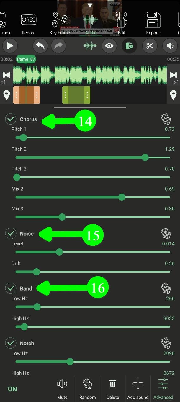PutMask 高级面板中的合唱、噪声和频带设置