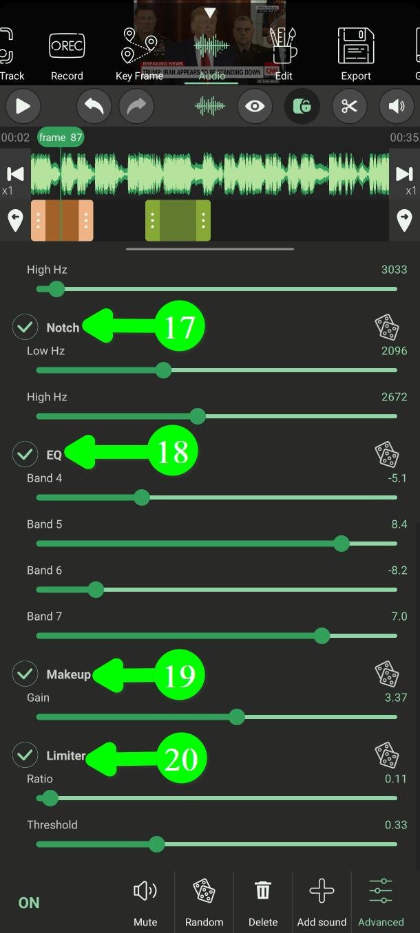 PutMask 高级面板中的陷波、EQ、补偿和限制器设置